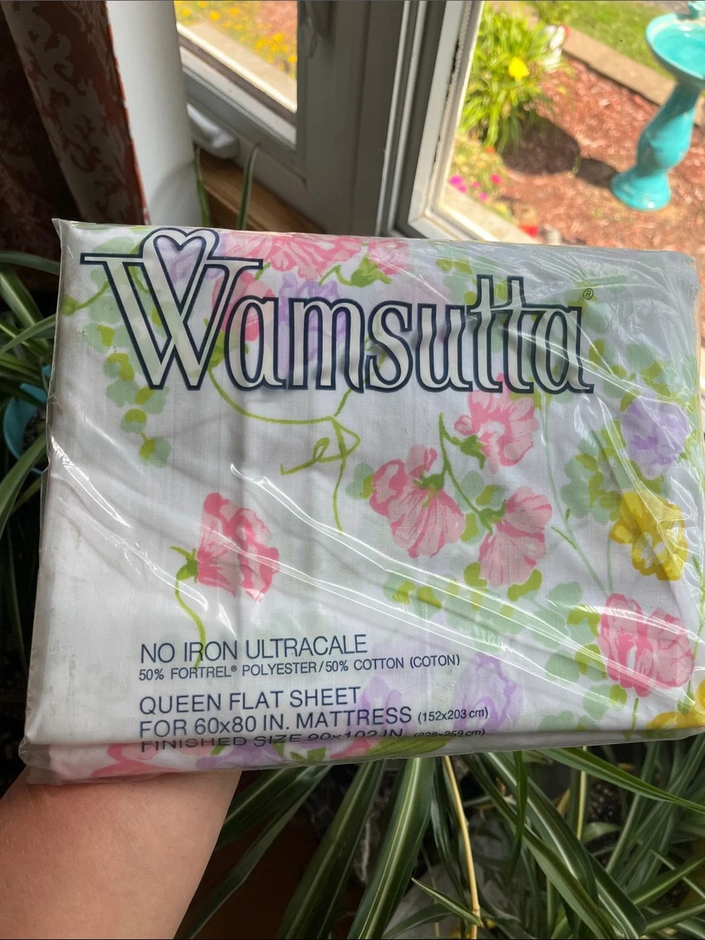 Vtg NIP Wamsutta Floral Sweet Pea No Iron Ultracale Queen Flat Sheet Made USA
